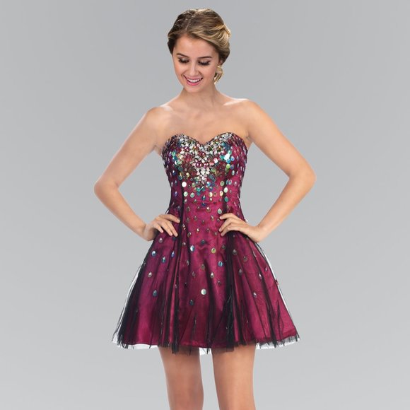 NEW SLEEVELESS STRAPLESS BABY DOLL DRESS EMBROIDERED WITH RHINESTONES GS1023 - Picture 1 of 10